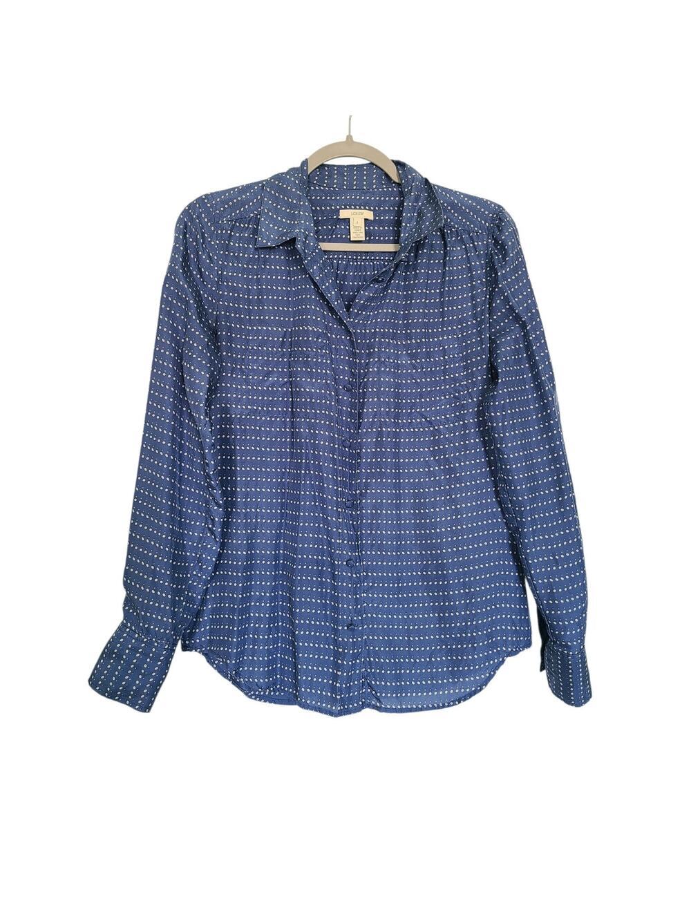 J. Crew 100% Silk Button-Up Blouse Top - Blue Pin Dot - Size 2